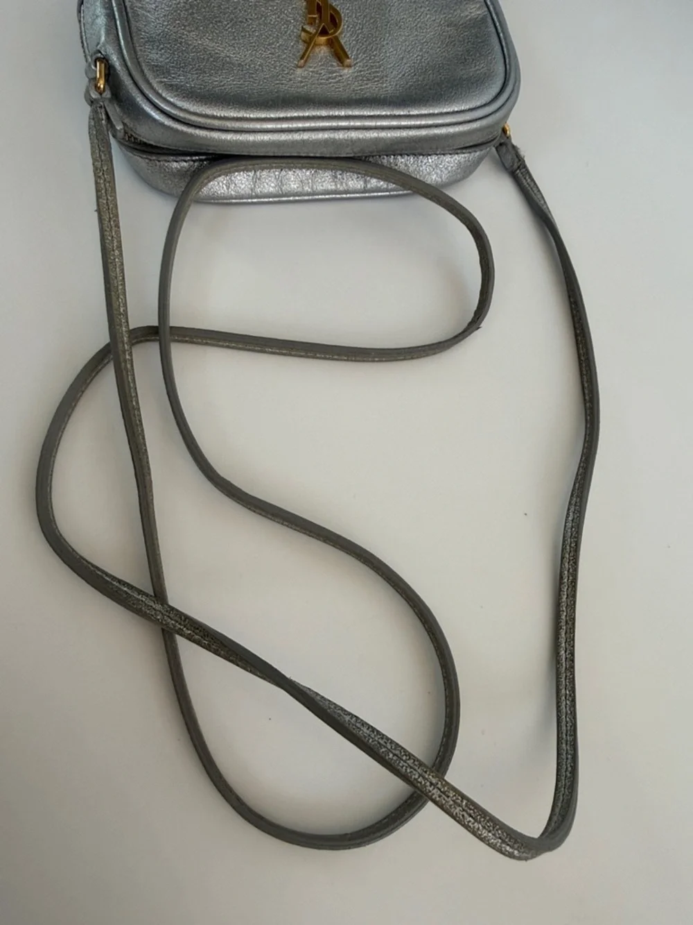 Saint Laurent Metallic Silver Camera Crossbody with Fringe Zipper Pull